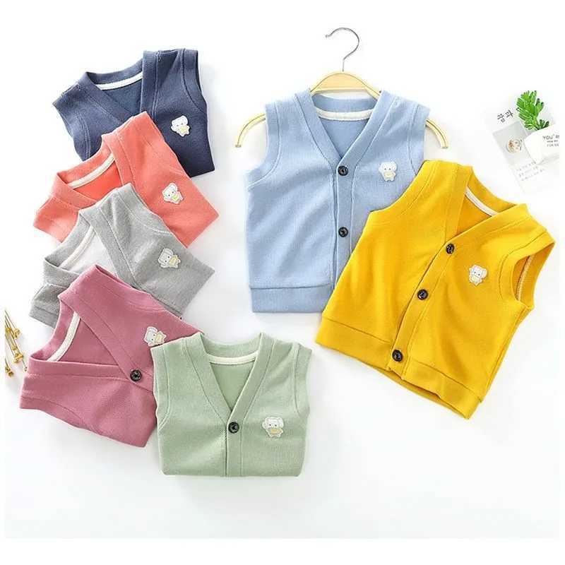 Baby Girls Cotton Solid Color Cardigan Loose Soft Fashion Cartoon Outerwear 1 2 3 4 years Kids Trendy Cute Vest Knitted SweaterXJ240819
