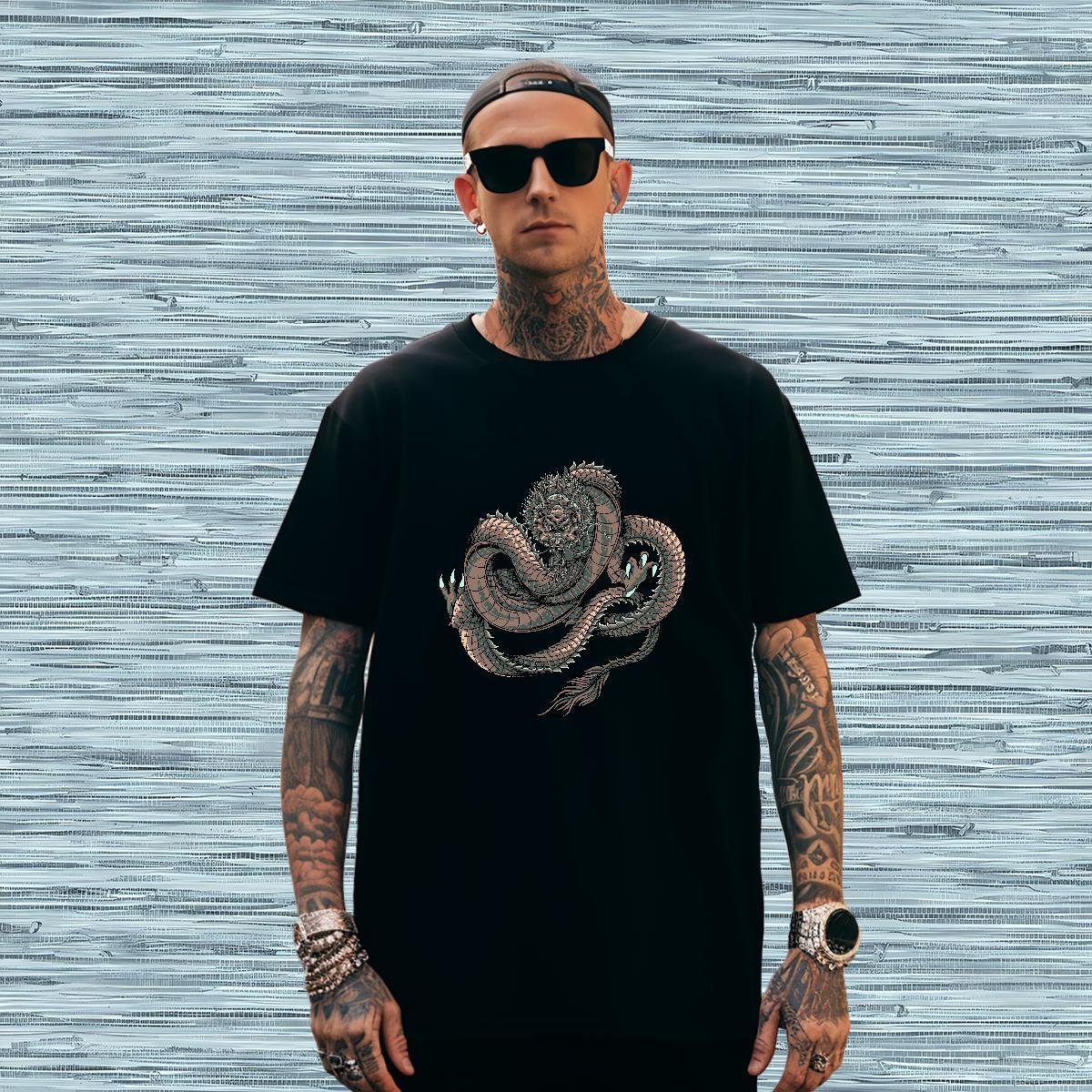 T Shirt For Man 230g 100% Cotton dragon Casual Daily Wear Breathable Crew Neck Custom Print Oversized Couples T Shirts DIY Classic Clothes