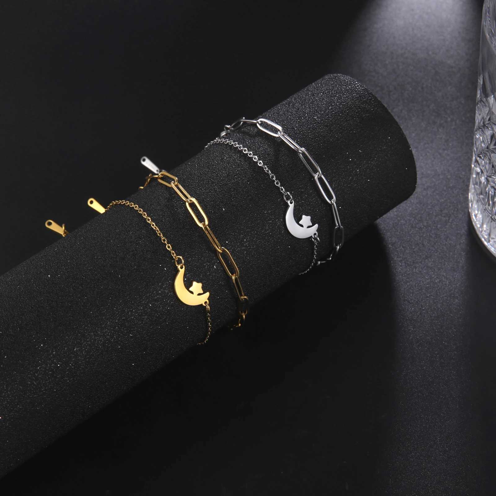 Kkjoy Stainless Steel Gold Colored Lotus Circle Snowflake Angel Moon Pendant Necklace Womens Jewelry Gift W240815