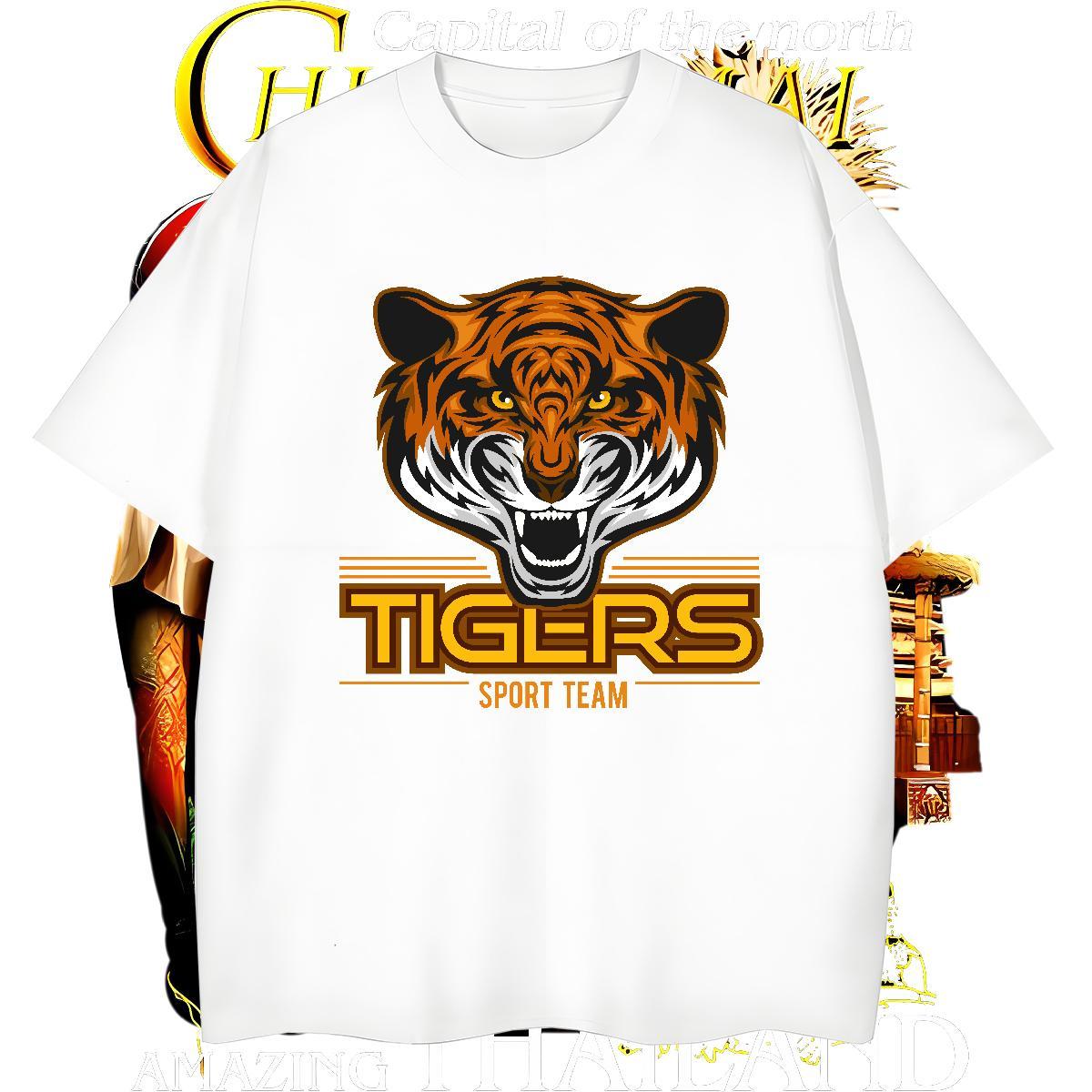 Comfortable Mens T Shirts tiger Breathable Soft Street Casual Oversized 4XL 230g Pure Cotton Men Tees 2024 Summer Tops