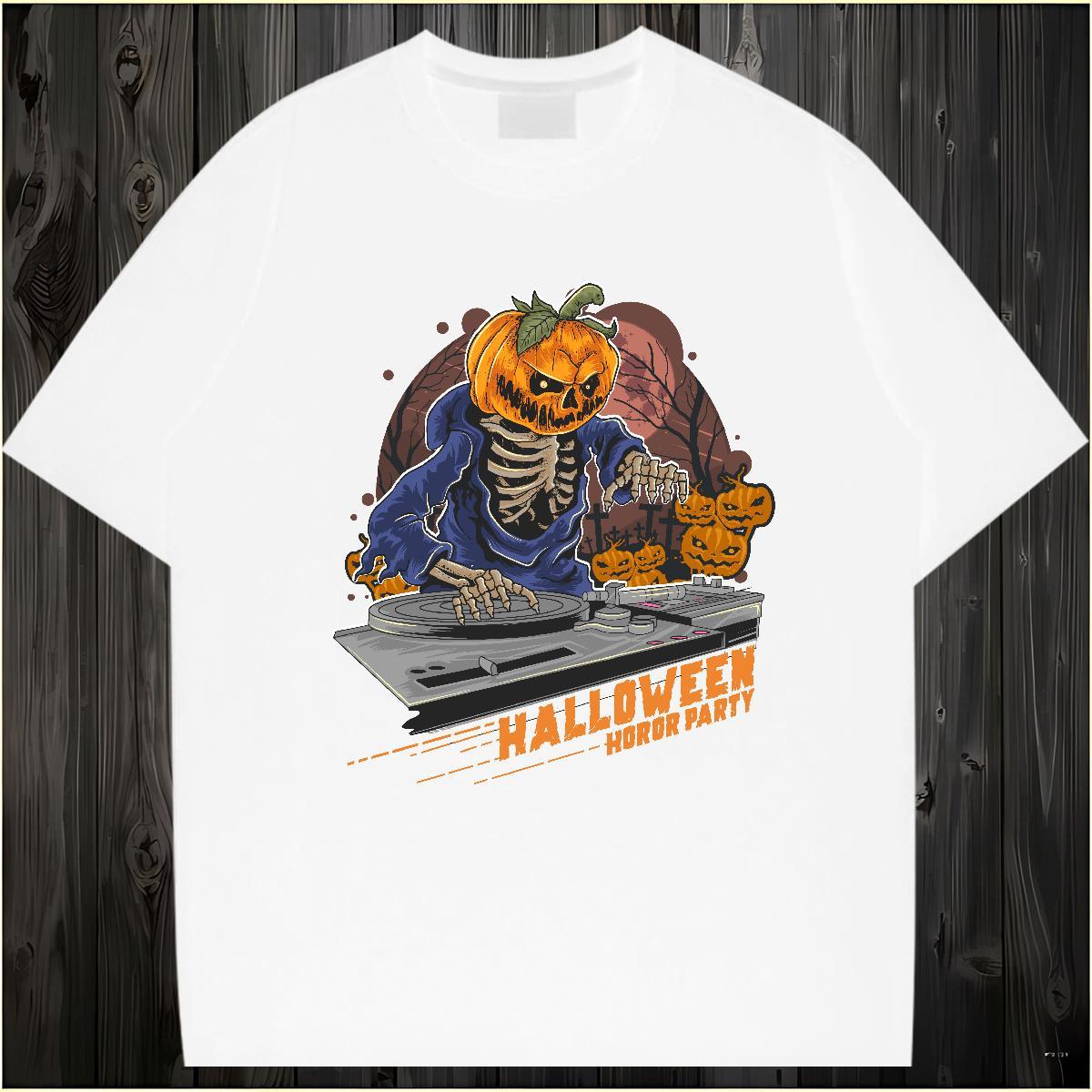 Classic T-Shirts for Men halloween Breathable Crew Neck Summer Casual Black White 100% Cotton 230g Tshirt for Man Woman DIY Customized Wear