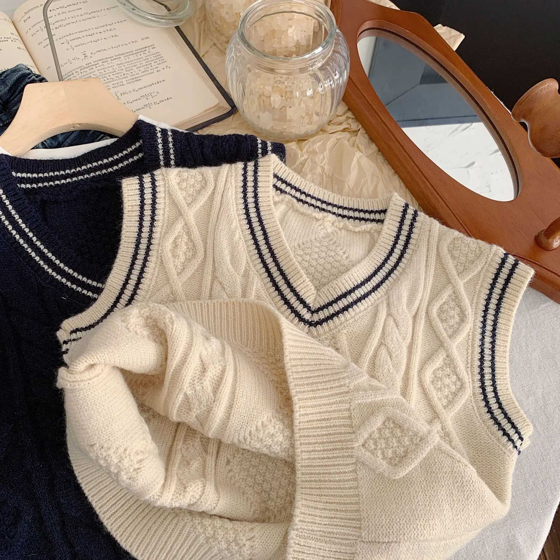 Children Clothing Kids Casual Vest 2024 New Fashionable Spring Boys V-neck Vest Knitted Striped Casual Simple Kids SweaterXJ240819