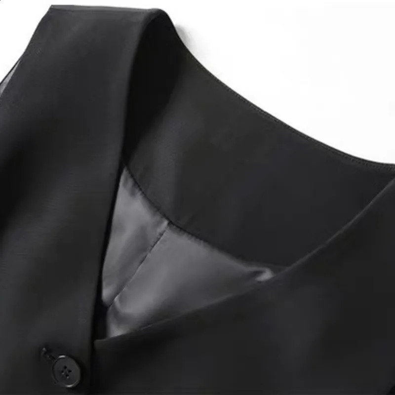 Wxw0721 black jacket womens Vneck short sleeved vest thin spring summer 240819