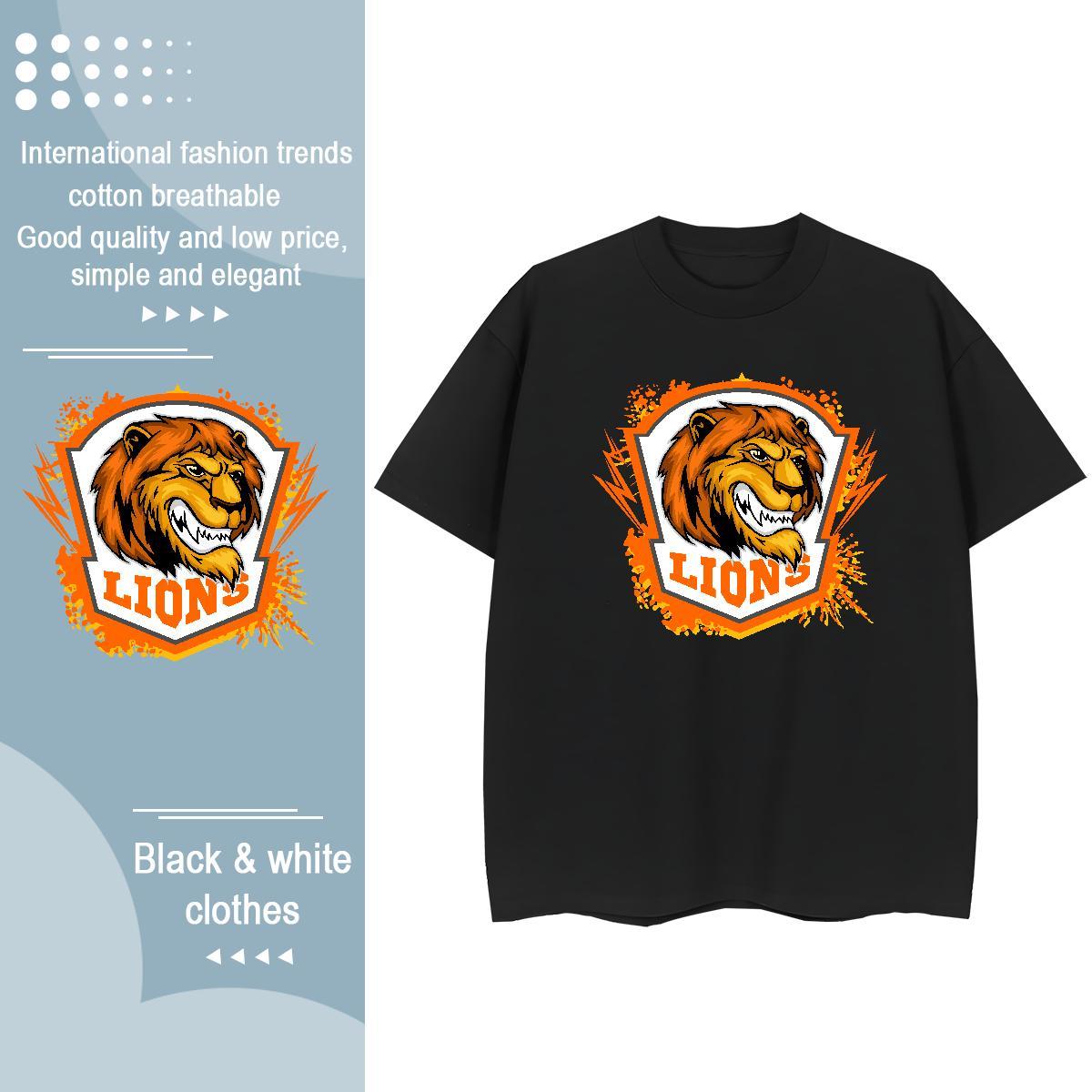 Loose Fit Men T Shirts lion Breathable Short Sleeve Casual Plus Size Cartoon 100% Cotton 230g Men Tees Casual New Clothes