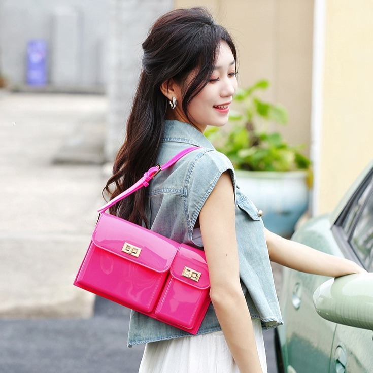 PVC Barbie Jelly Fashionable Versatile Divided Handbag, Stainproof and Easy to Wash, Summer Women's Shoulder Bag