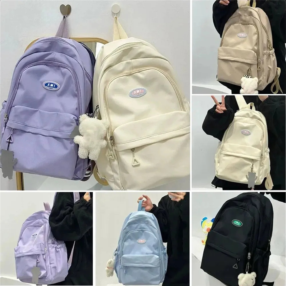 Cute large capacity backpack shoulder bag book nylon travel Knapsacks Kawaii candy color student daily zipper school 240820