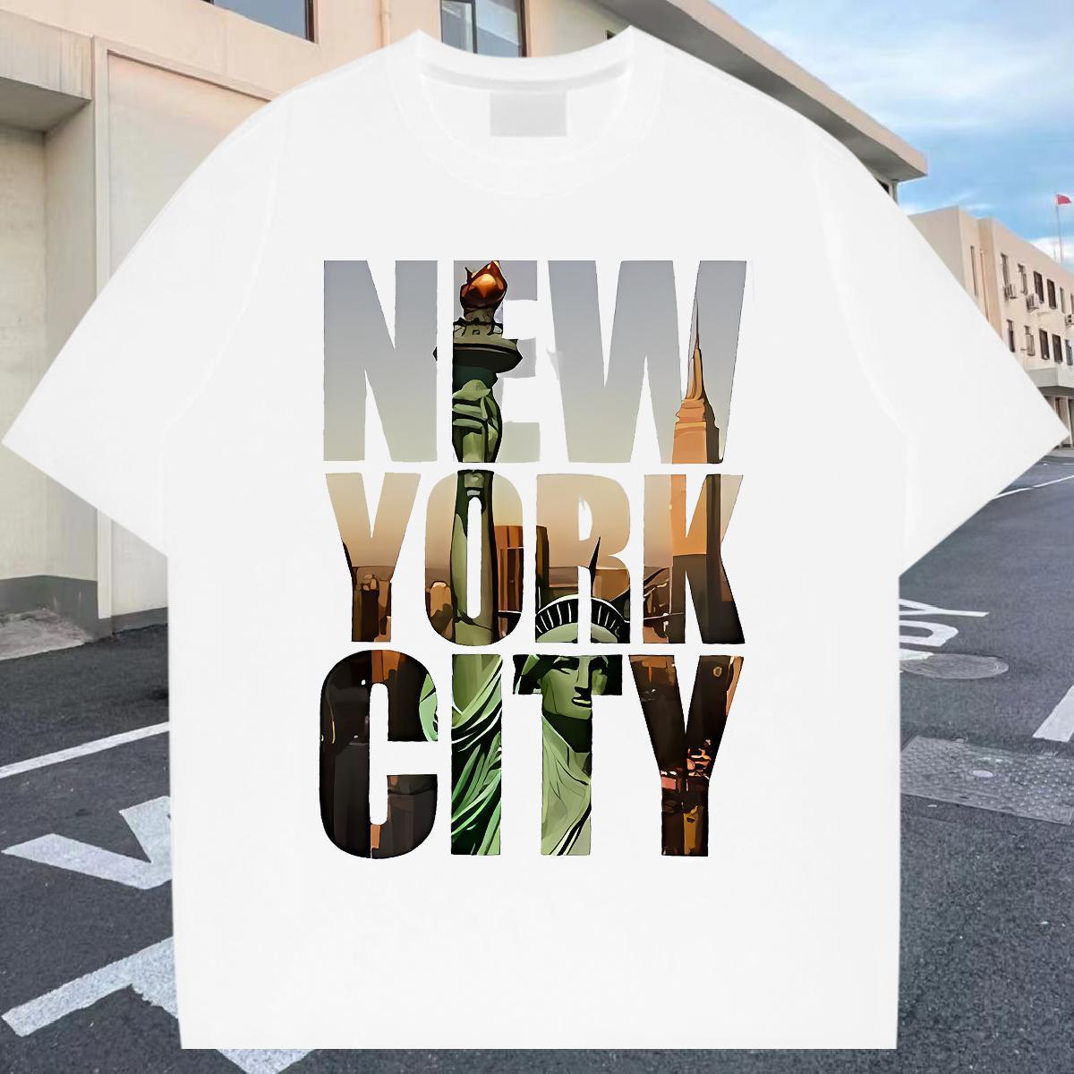 Popular Men Tees Daily Outfit 230g 100% Cotton Black Oversized Crew Neck Breathable New York T shirt 2024 Clothes