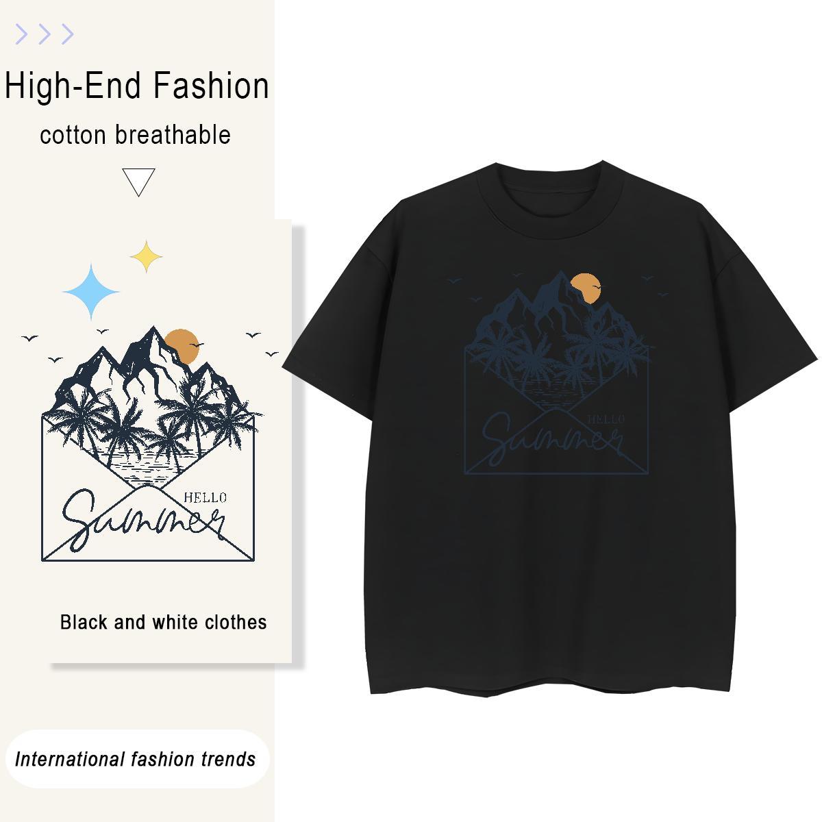 Fashion New Tshirts sea Street wear Hip Hop 100% Cotton 230g Polos Short Sleeve Soft Unisex Mens T Shirts DIY Logo Oversized