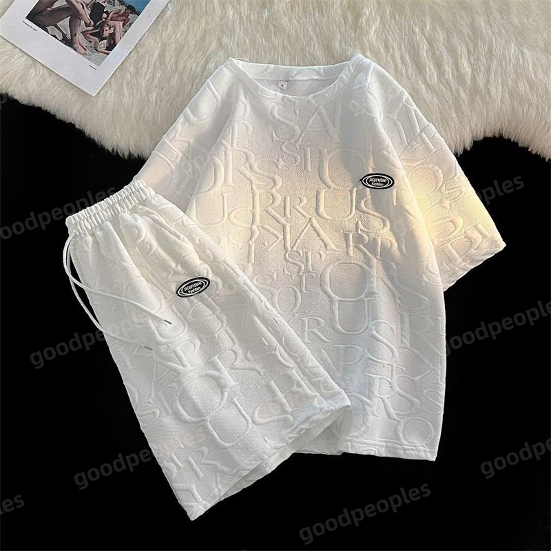 Summer Mens Tracksuits Designer T-shirt Casual Waffle Couple Set Sports Set Fashion Set Beach Pants Shorts Clothing M-3XL