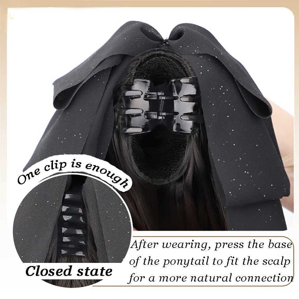 Synthetic Tassel Bow Claw Clip Ponytail Temperature Slight Curly Hair Natural Heat Resistant Chemical Fiber Wig Ponytail W240817