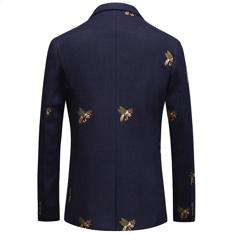 S6XL boutique fashion embroidered mens casual business jacket slim fit suit navy blue wedding banquet 240819