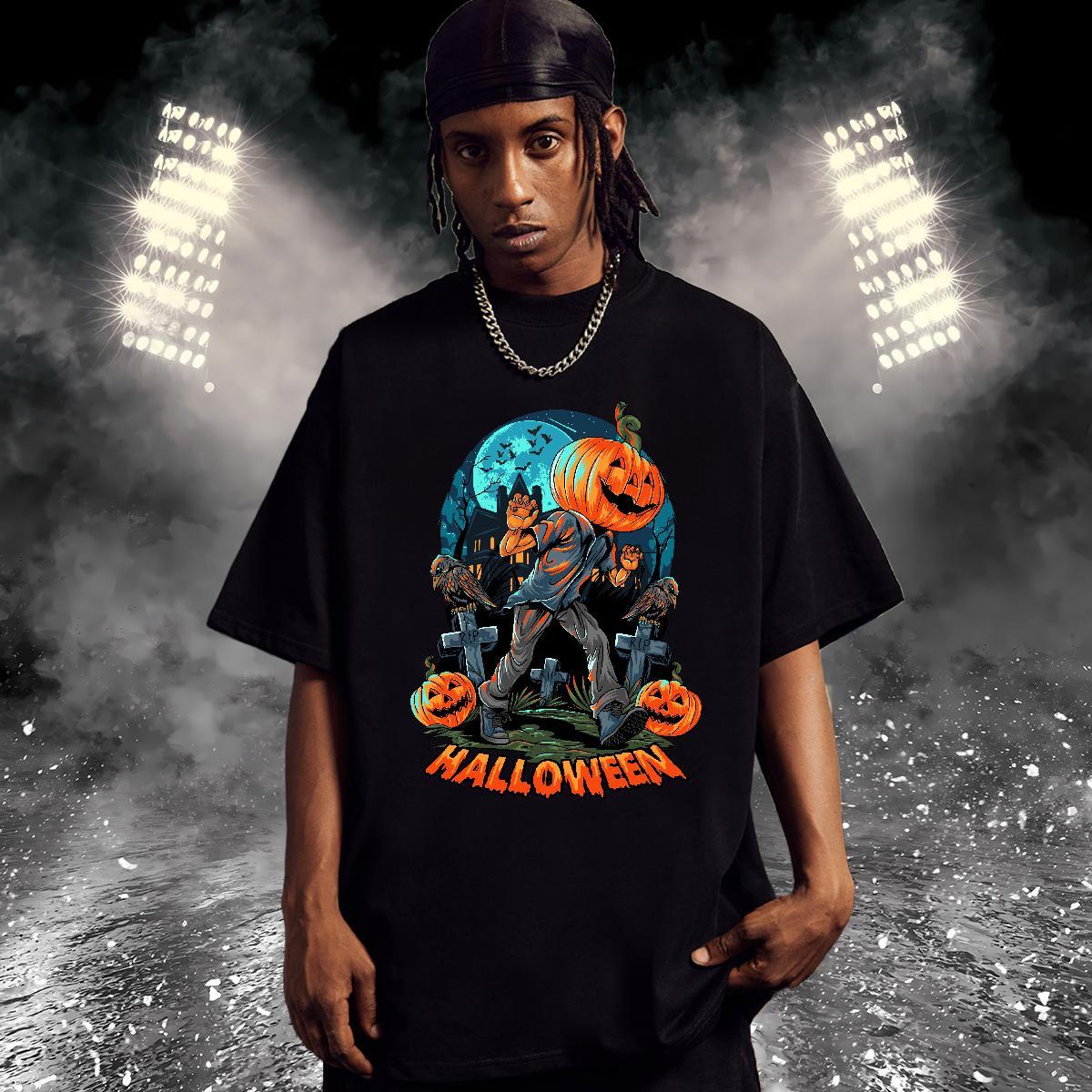 Cool T-Shirts pumpkin Breathable Short Sleeve Hip Hop Skull 230g 100% Cotton Mens Tshirts Designer Top Tees
