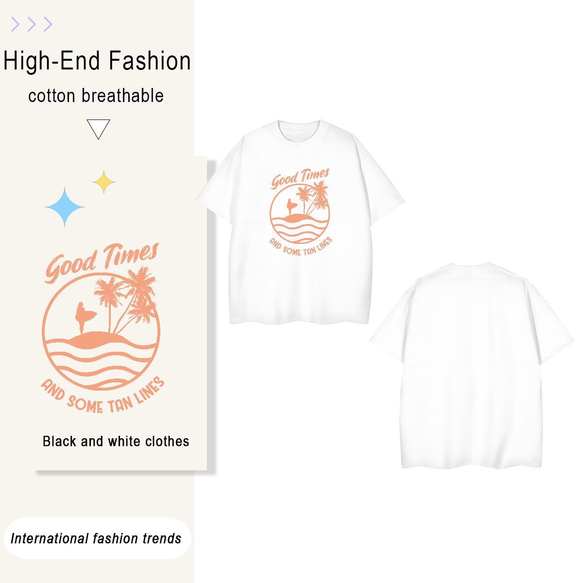 Comfortable wave 230g Cotton Tshirt for Man Woman Home Outdoor O-Neck Short Sleeve T-Shirts 2024 Designer Black White Top Tees