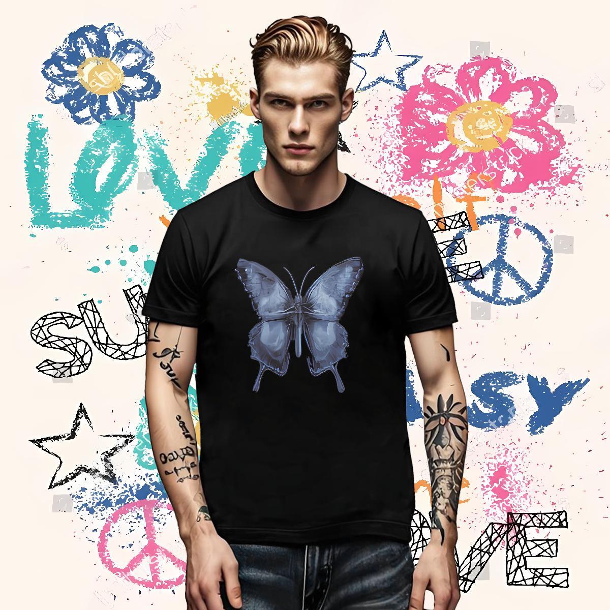 Brand Men Clothes T-Shirt Butterfly Street wear Hip Hop 230g Cotton Top Tees O-Neck Short Sleeve High Quality T Shirts Men Cartoon Printing L-4XL