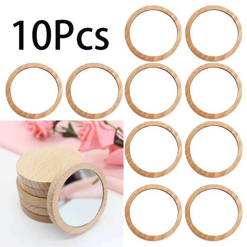 10Pcs Makeup Mirror Mini Pocket Travel Small Cosmetics Hand Wood Wooden Compact Mirrors Y240819
