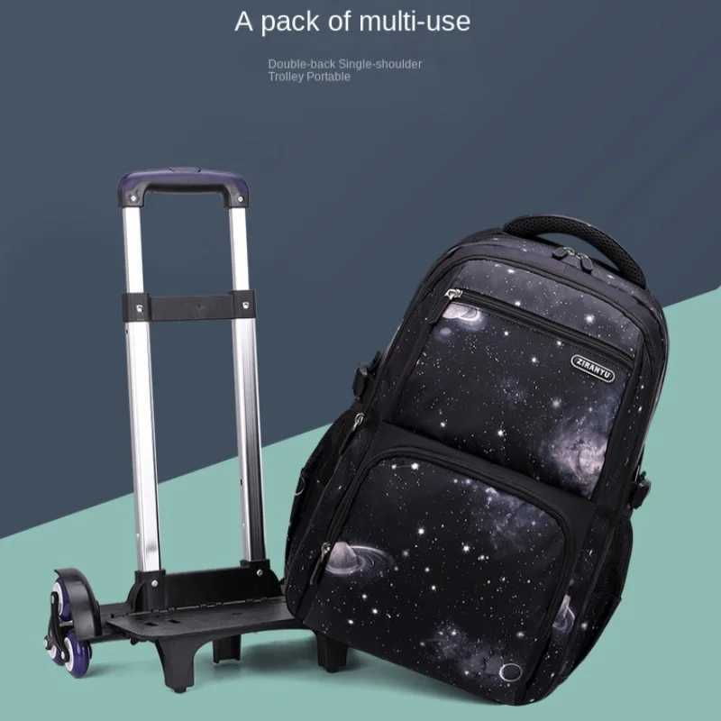 elementary school bag with trolley stair climbing cart rolling school backpack with wheels boys book bag student stationery bag Y240820