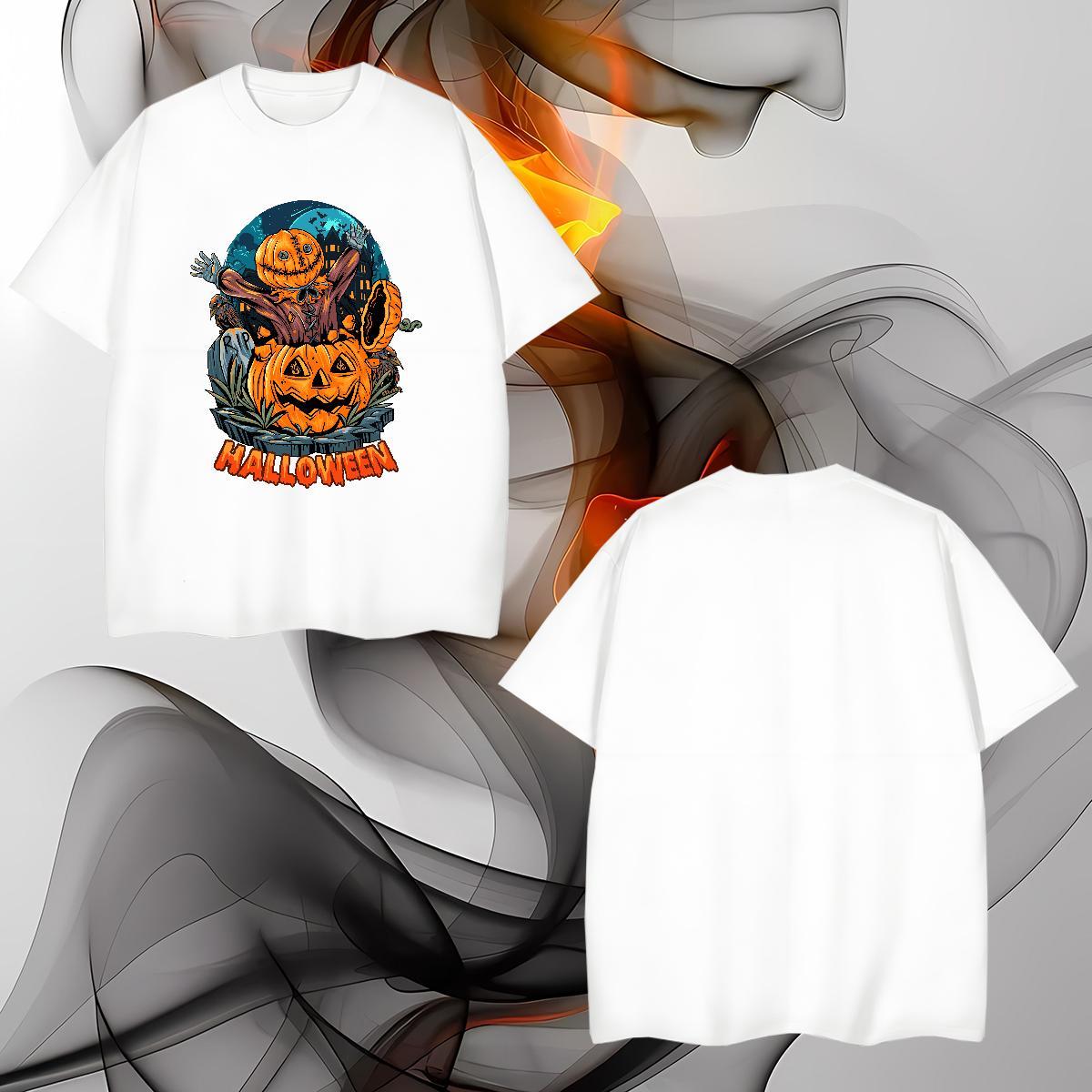 Wholesale Men Clothes T-Shirt halloween Hip Hop 230g Pure Cotton Tees Breathable Short Sleeve Unisex T Shirts Men Custom Big Size