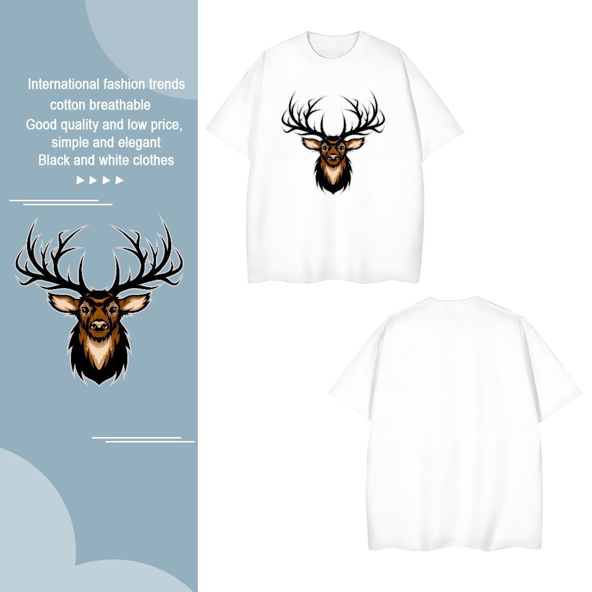 Cool T-Shirts for Men deer O-Neck Short Sleeve Sports Casual Custom Print Plus Size 230g 100% Cotton Mens Tshirts New Designer Polos