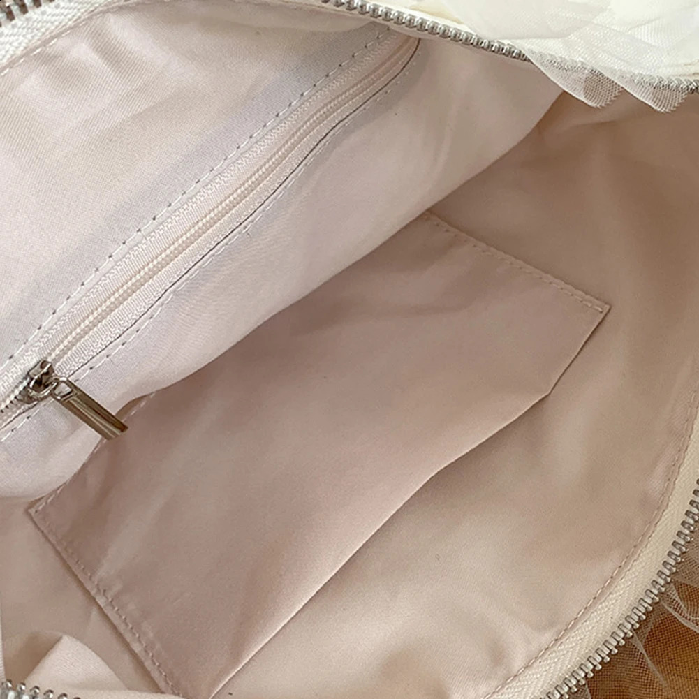 Women Lace Pleated Handbag Solid Color Chic Yarn Shoulder Bag Large Capacity Ruched Tote Female Daily 240820ZYl