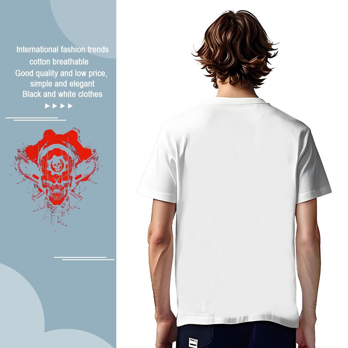 T Shirts Men 230g 100% Cotton skull Hip Hop Street Crew Neck Breathable Anime Couples T Shirts Classic Casual Unisex Wear