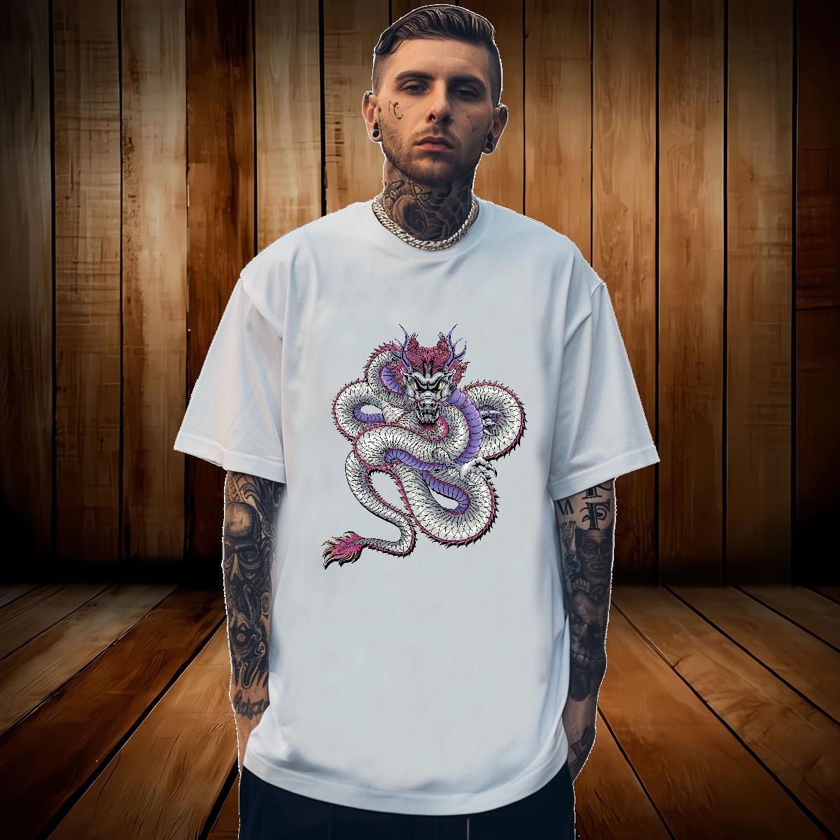 Men T Shirts 100% Cotton 230g dragon Sports Casual Short Sleeve Soft DIY Printed Tshirt for Man Woman 2024 Designer Tees