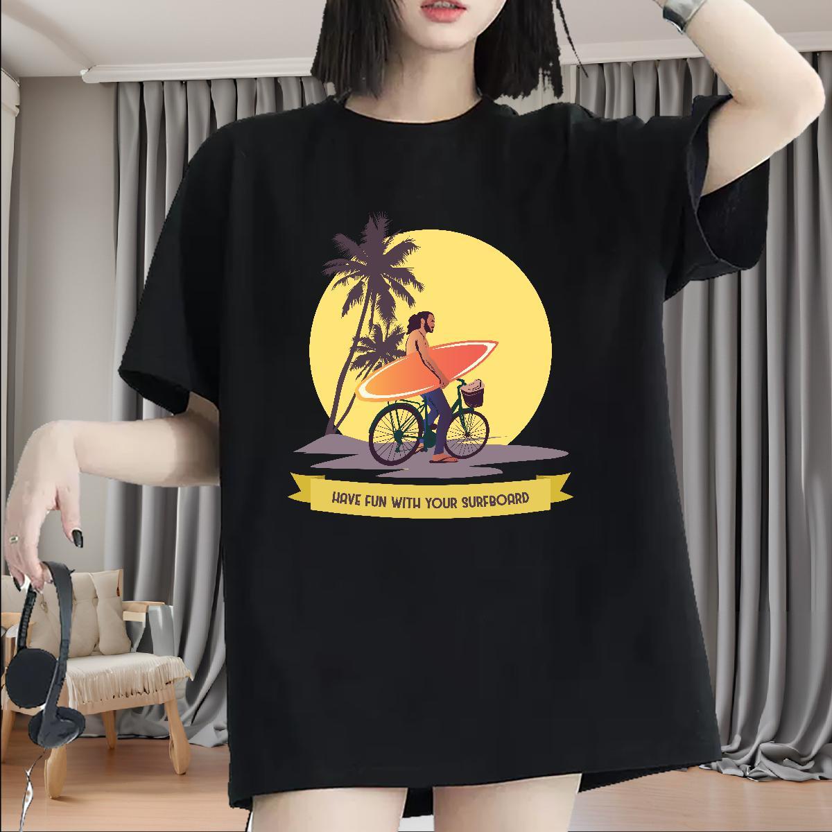 Designer Tshirt for Man Woman Spring Summer Breathable Crew Neck Tops Female 230g Pure Cotton wave Cartoon Print T Shirt For Woman