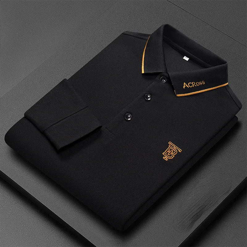 Spring and Autumn Mens Long Sleeve Classic Polo Shirt Fashion Casual Letter Embroidery Business Lapel Loose Mens Clothing 240820