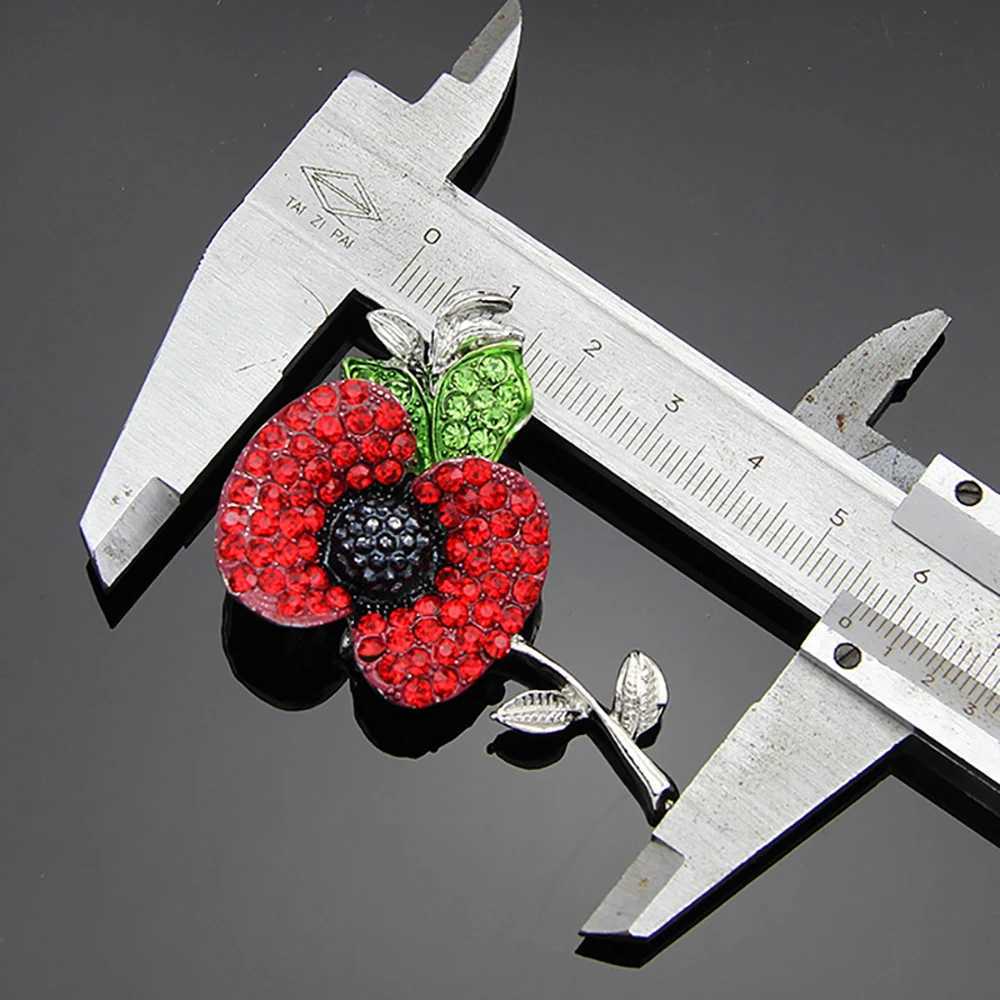 Vintage crystal sparkling rhinestone brooch red poppy flower brooch womens party jewelry gifts clothing accessories W240815