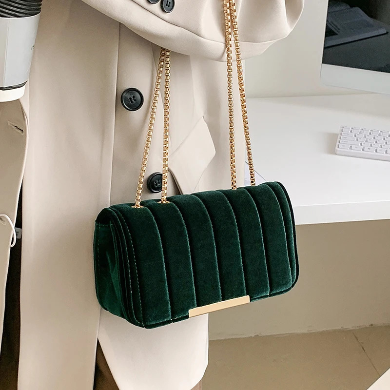 VELOUR Chain Handbag Purse Women Crossbody Bags Trendy Shoulder Messenger Tote High Quality 240819