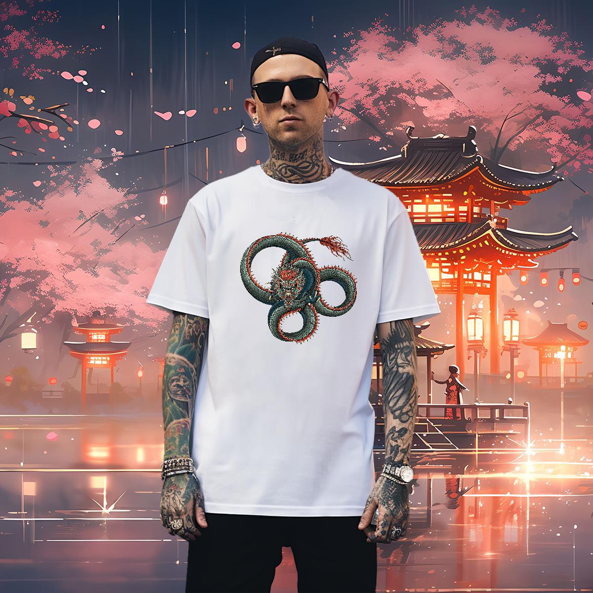 Soft dragon T-Shirts Sports Casual Men Tops Tees 230g Pure Cotton Designer Short Sleeve O-Neck Cartoon Print Tees Shirts