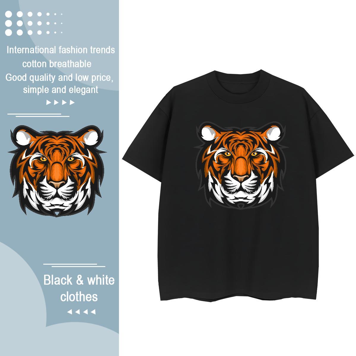 Loose T-Shirts for Men tiger Breathable Short Sleeve High Street Hip Hop White Plus Size 100% Cotton 230g Men Tops Tees Stylist Clothings