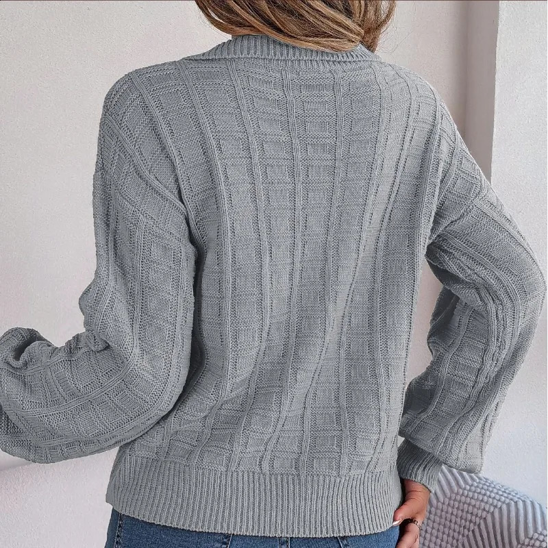 Autumn and winter womens Pullover polo long sleeved solid plain loose office fashionable casual knitted sweater top 240819