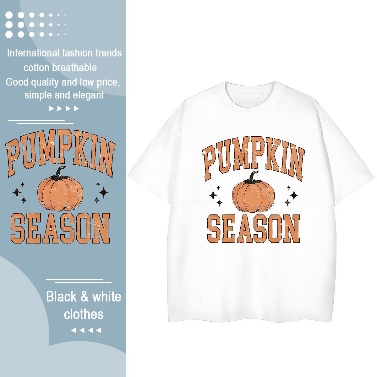 Loose Fit Men T Shirts pumpkin O Neck Short Sleeves Casual Beach DIY Anime 230g 100% Cotton Men Clothes T-Shirt Fashion Casual Tops Tees