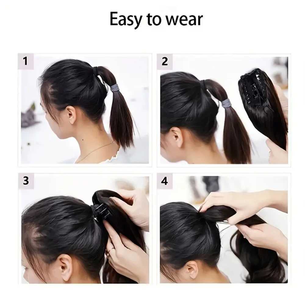 Body Wave Claw Clip Ponytail Synthetic Hair Extension Wig Curl 22 inch Long Hair Fake Braid Add Volume Female Daily Use W240817