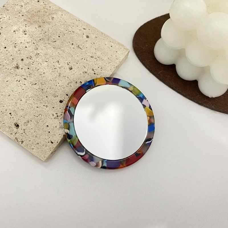 Simple Acetate Small Round Mirror Small Zebra Pattern Makeup Mirror Portable Mini Round Makeup Mirror Travel Accessories Y240819