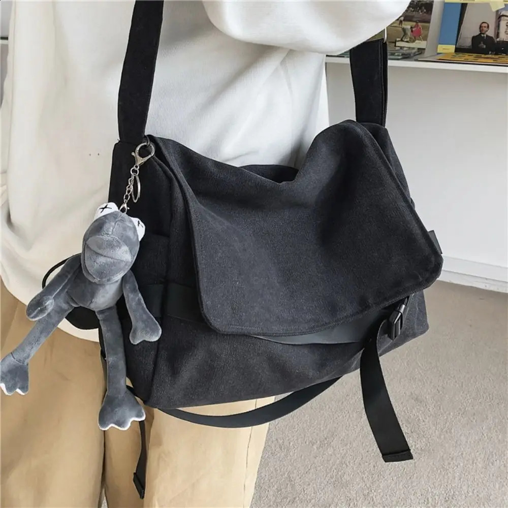 Mens and womens cross canvas handbag unisex large capacity backpack A4 canvas backpack 240819