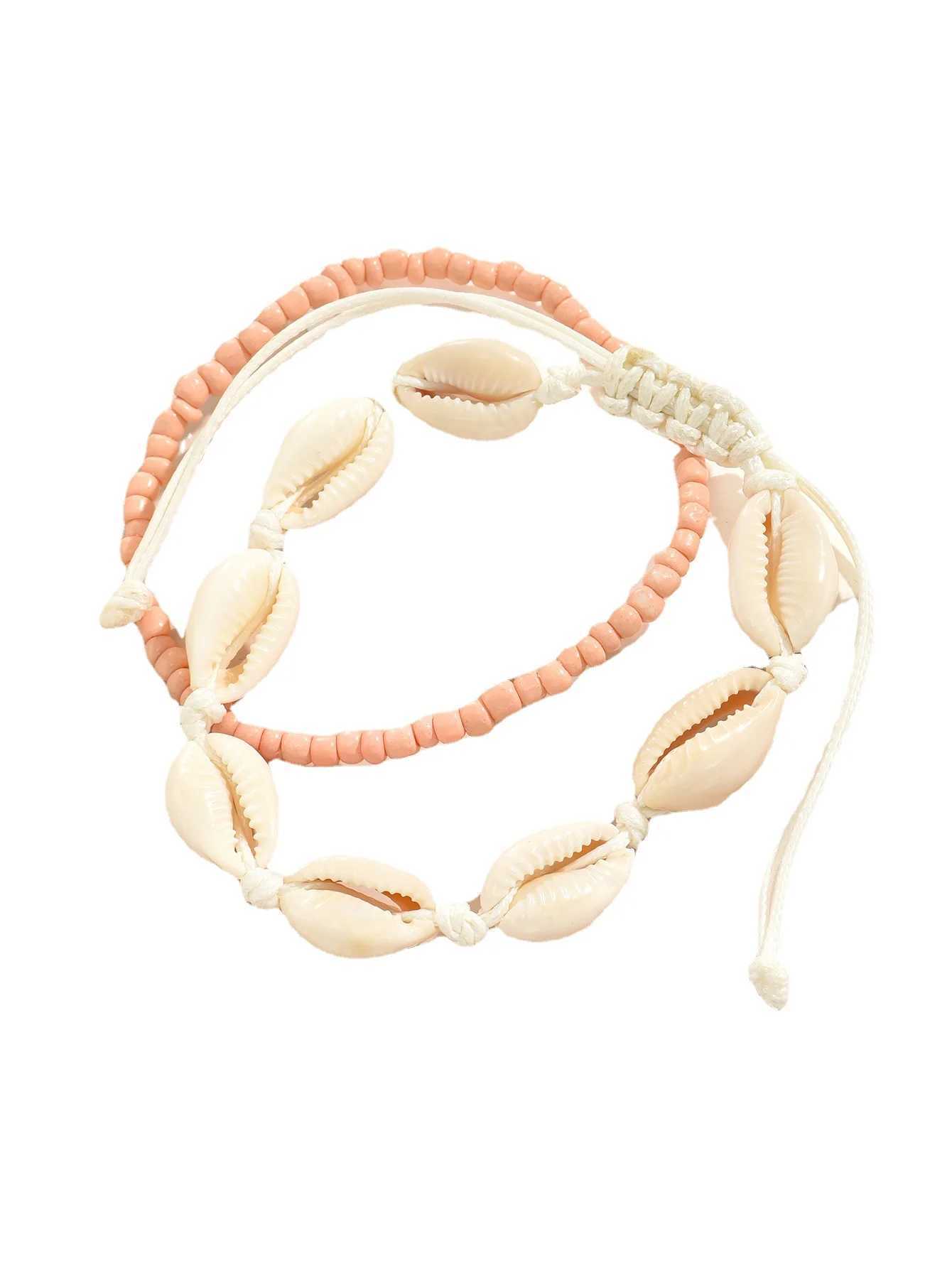 2 pieces/set of Bohemian natural shell bead necklaces suitable for womens beach barefoot jewelry fashionable handmade ankle chains shell ankle bracele