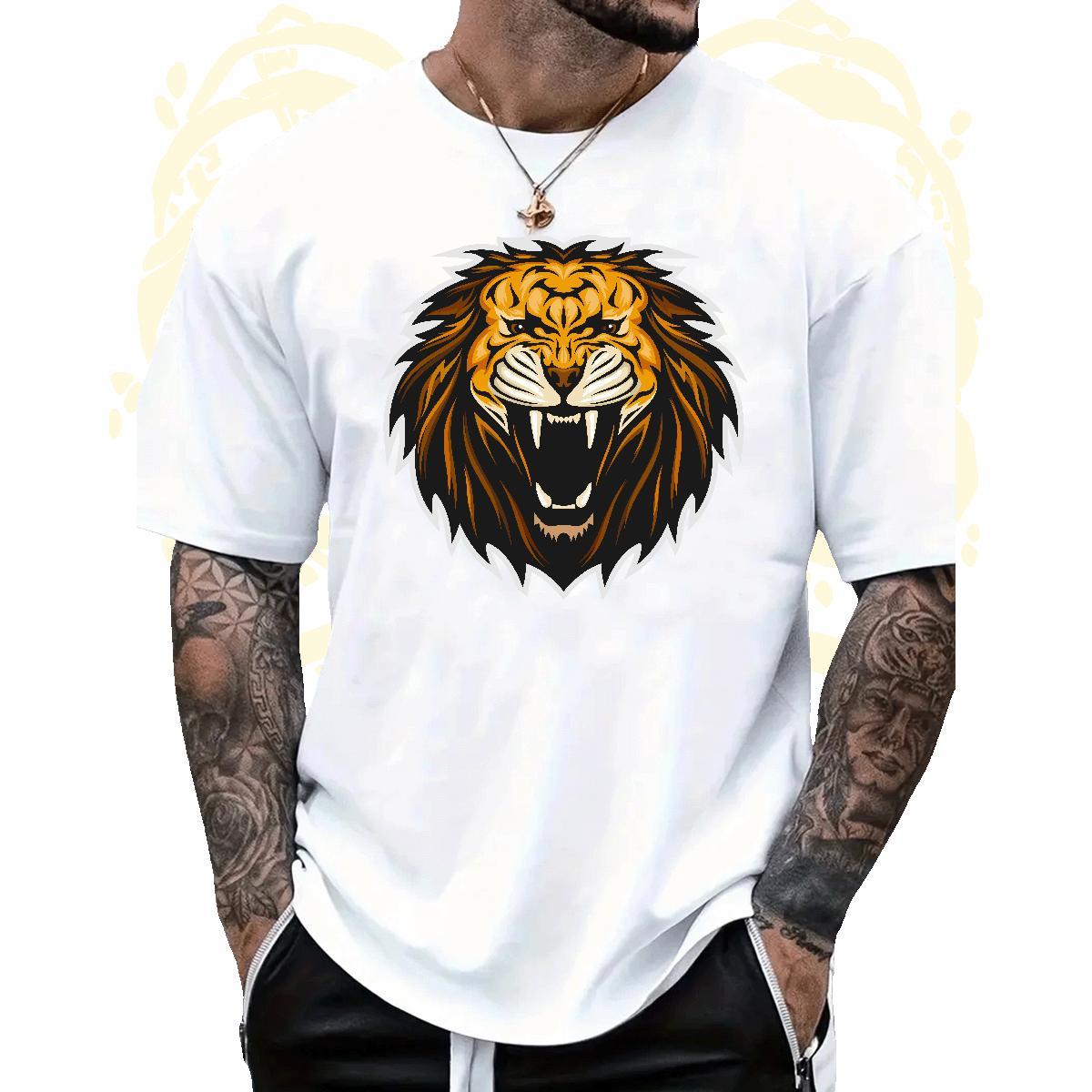 Classic T Shirts Men lion Short Sleeve O-Neck High Street Hip Hop DIY 230g 100% Cotton Men Tshirts 2024 Designer Polos