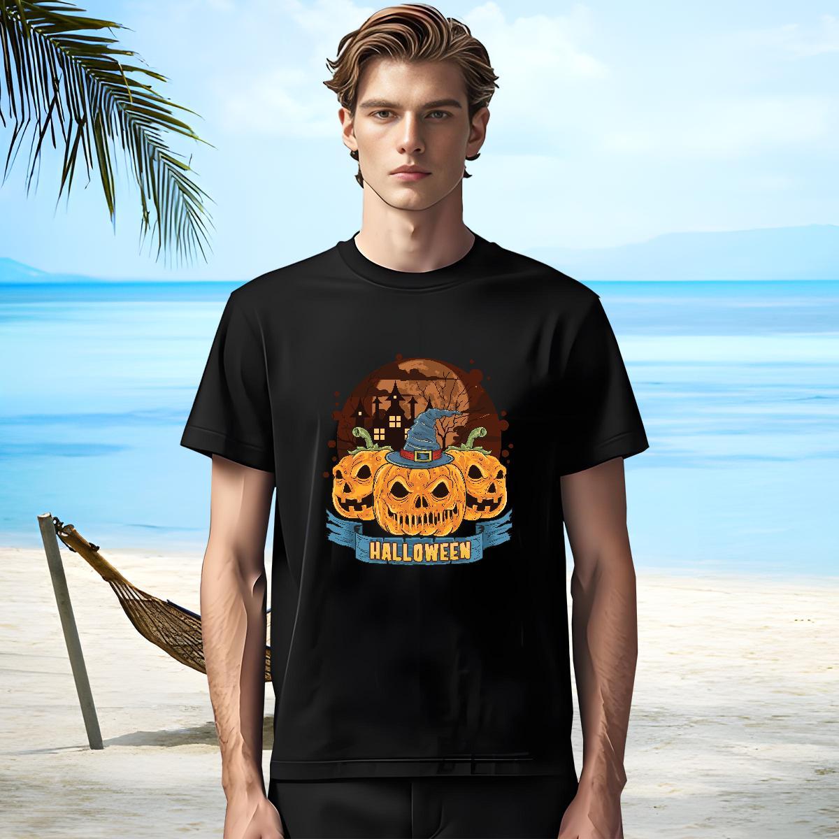 Soft Men T Shirts halloween Breathable Short Sleeve Street Casual Cartoon Printing L-4XL 230g 100% Cotton Couples T Shirts 2024 New Polos