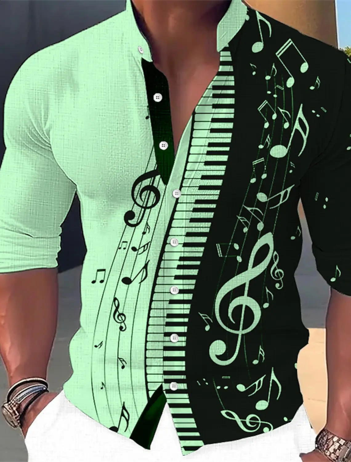Mens Shirt Graphic Print Music Notes Outdoor Street Long Sleeve Printed Clothing Fashion Streetwear n Casual 240820