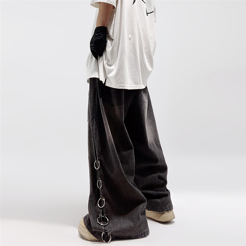 American Style Oversized Pocket Retro Baggy Jeans Men Y2k Hip Hop Punk Wide Leg Straight Overalls Black Denim Pants Streetwear