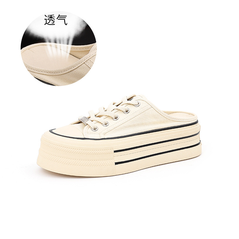 Ddmysports New Canvas Summer Baotou Small Fragrance Style External Wearing Women S Fashion Flat Bottom Slippers OUTDOOR