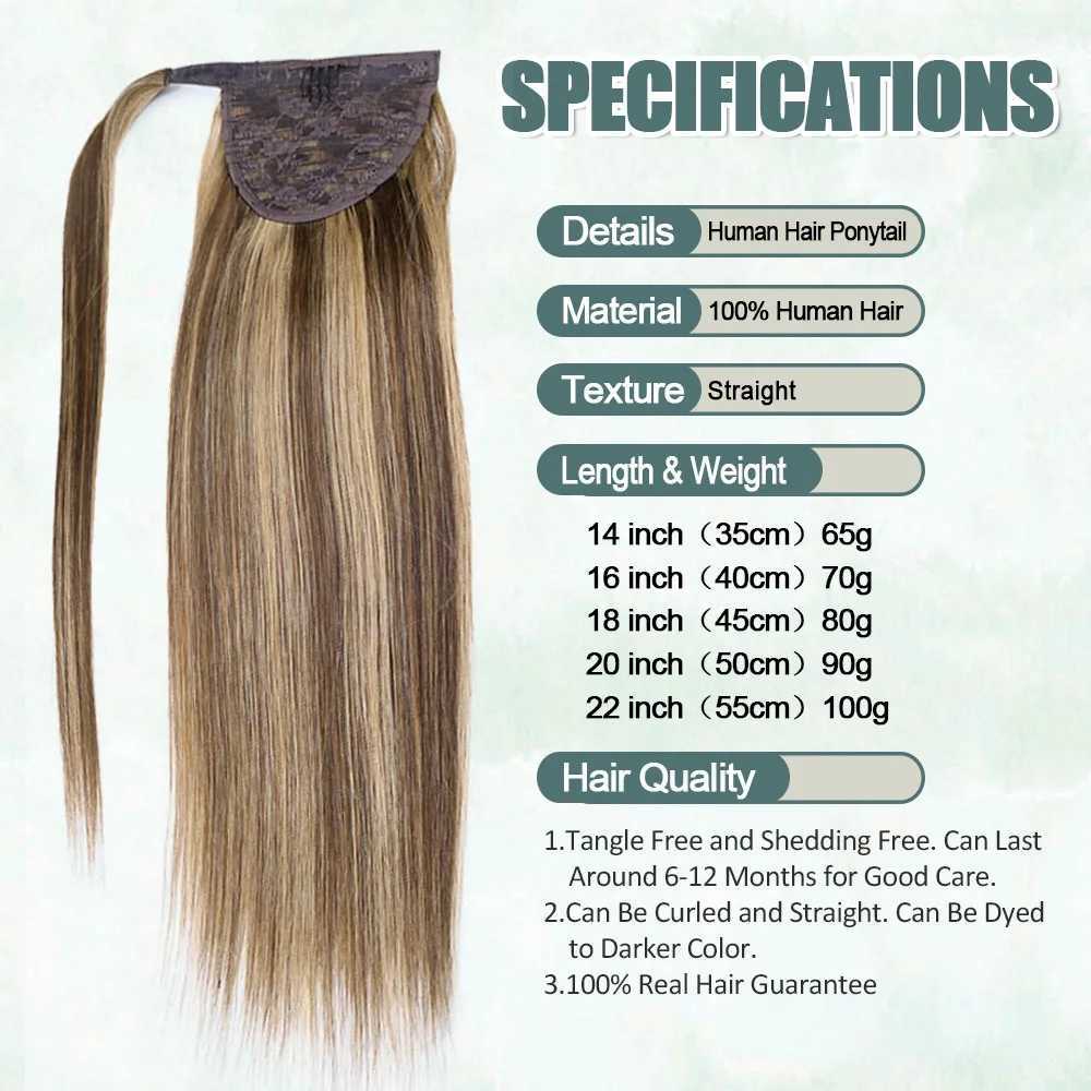 Straight ponytail extension 100% natural Remy human hair wrapped around invisible magic cream ponytail extension for womens hair W240817