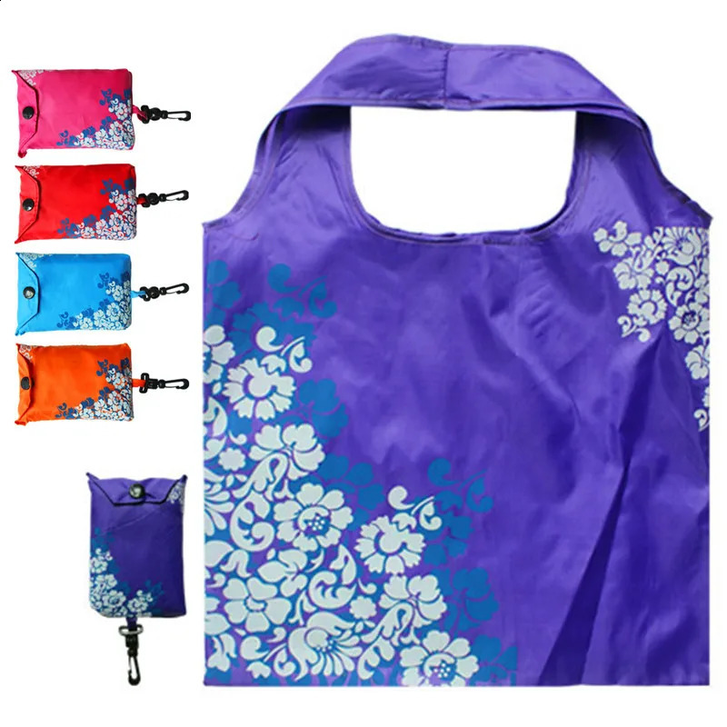 3860cm Fashion Printing Flowers Foldable Reusable Shopping Bags EcoTote Handbags Convenient Largecapacity Storage 240819