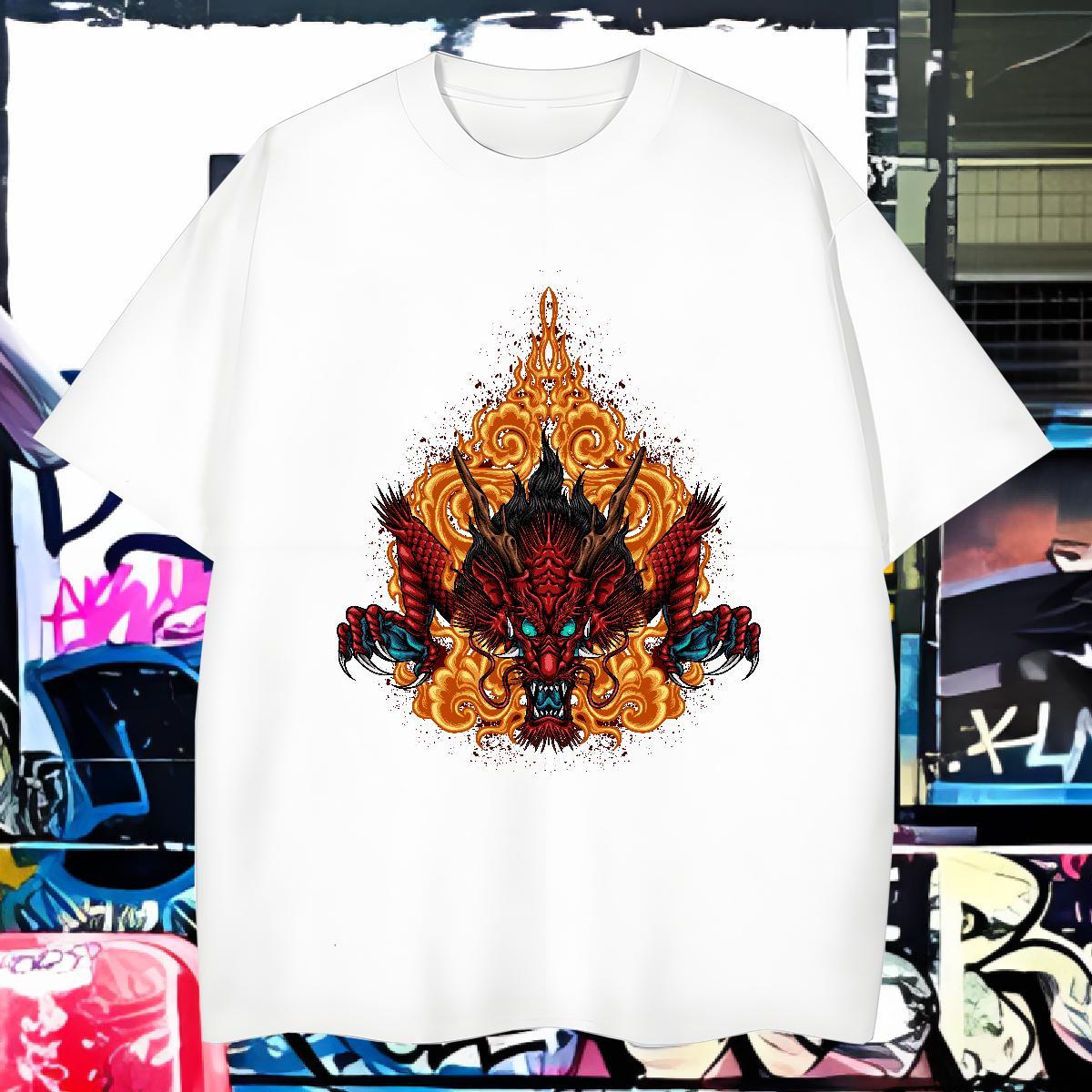 Popular dragon head T-Shirts for Men Sport Tshirts 230g Pure Cotton DIY Breathable Short Sleeve Black Oversized Tops