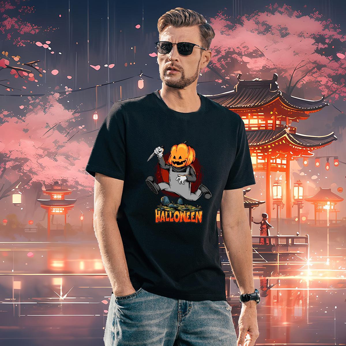 Brand Men T Shirts halloween Crew Neck Breathable Outdoor Custom Cartoon 230g 100% Cotton Mens Tshirts Classic Casual Tee Shirt