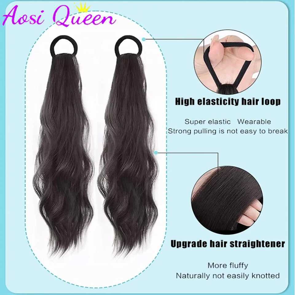 AOSI synthetic ponytail long wave ponytail hair extension 19 inches heat-resistant ponytail wig double ponytail W240817