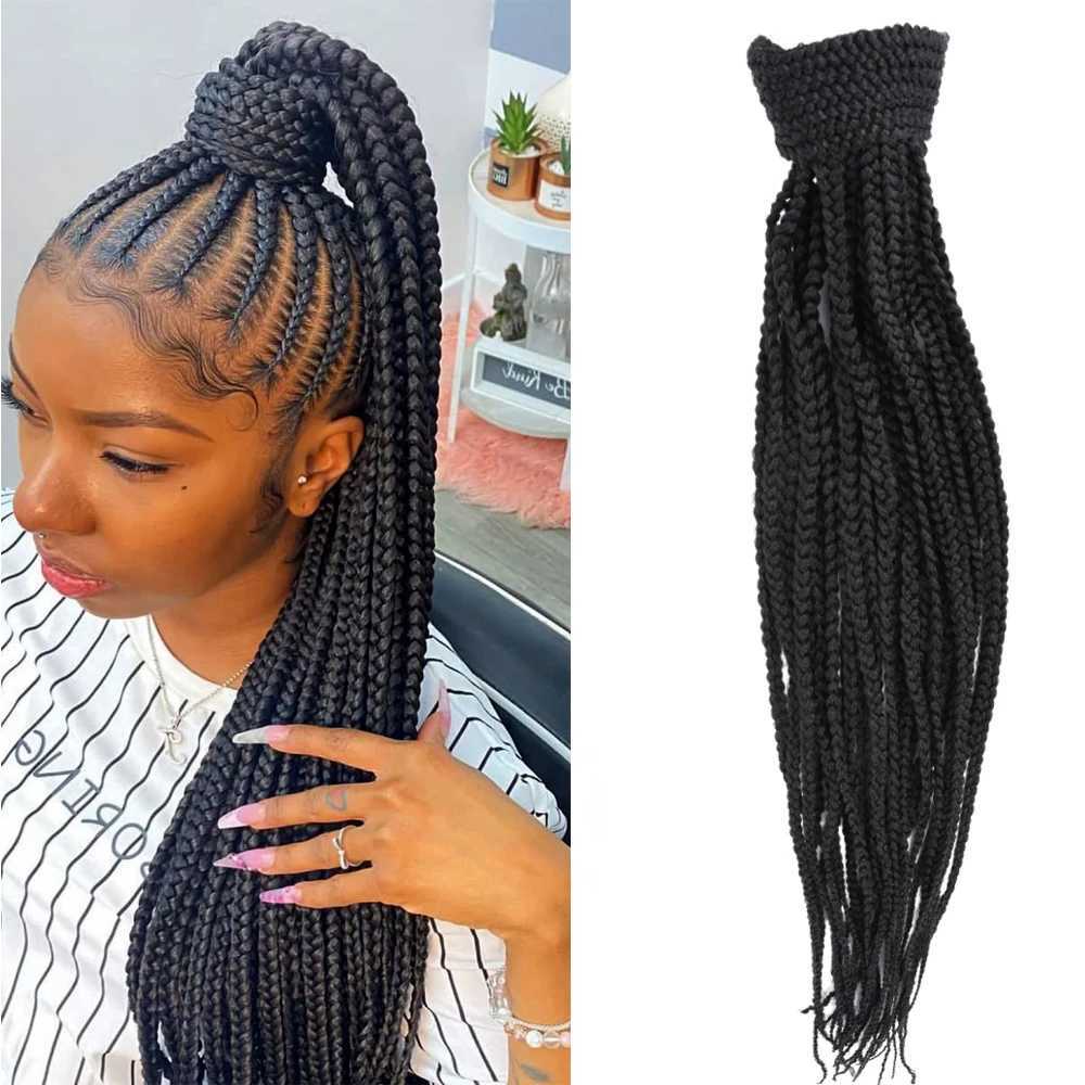 22 inch long box woven and brushed fake ponytail hair synthetic ponytail wig clip extends to black women W240817