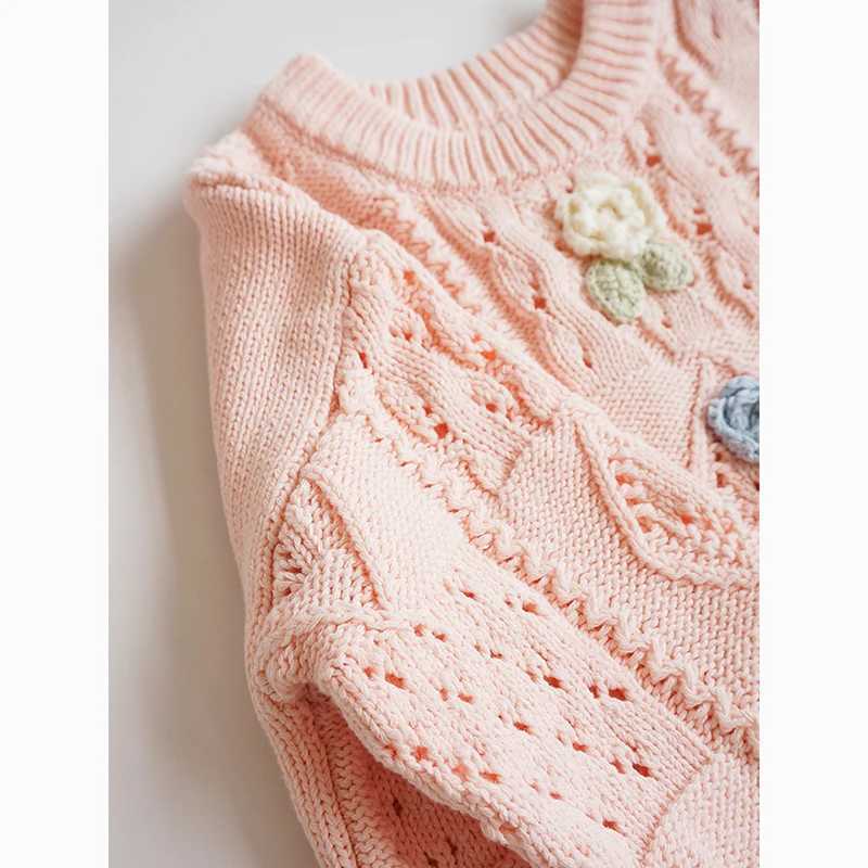1-6Yrs Girls Embroidery Flower Knit Sweaters Autumn Winter Childrens Kids Baby Girls Clothes Pullover Kids Long Sleeve SweaterXJ240819