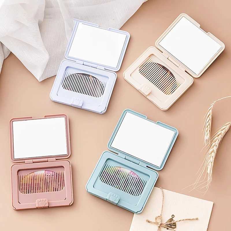 Folding Small Comb With Mirror Compact Pocket Size Portable Traveling Hair Brush Cosmetic Mirror Head Scalp Massager Relax Brush Y240819